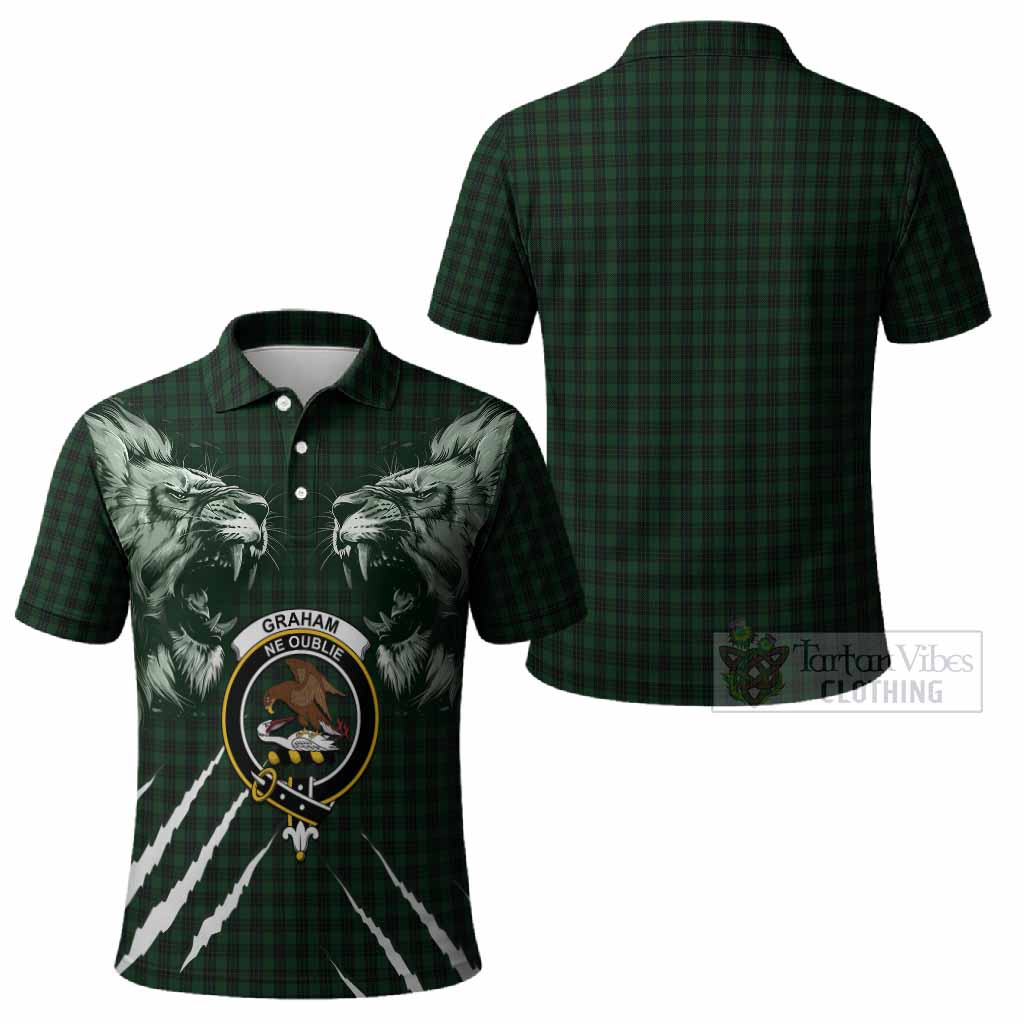 Graham Tartan Crest Polo Shirt Ferocious Lion Style