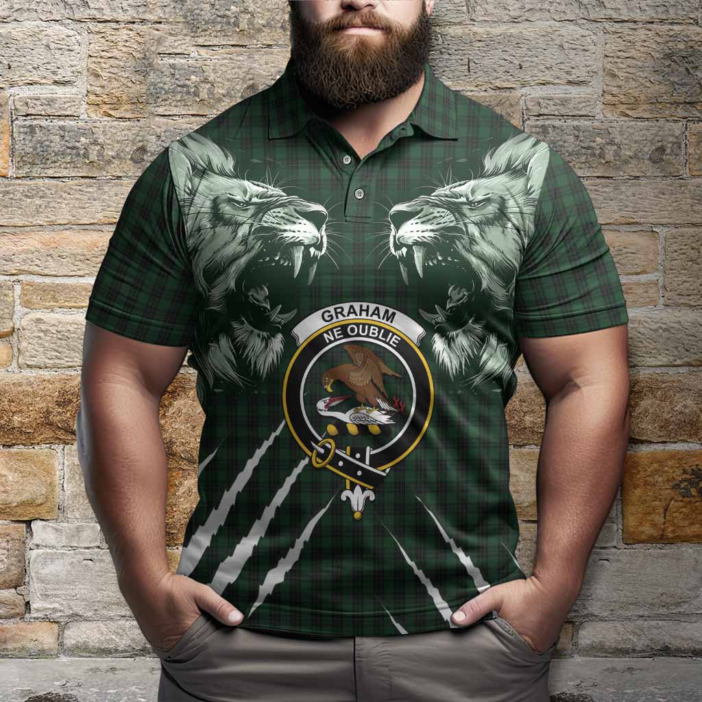 Graham Tartan Crest Polo Shirt Ferocious Lion Style