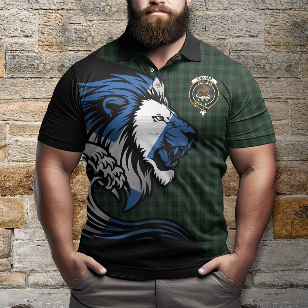 Graham Tartan Crest Polo Shirt Scottish Golden Lions Wave Flow