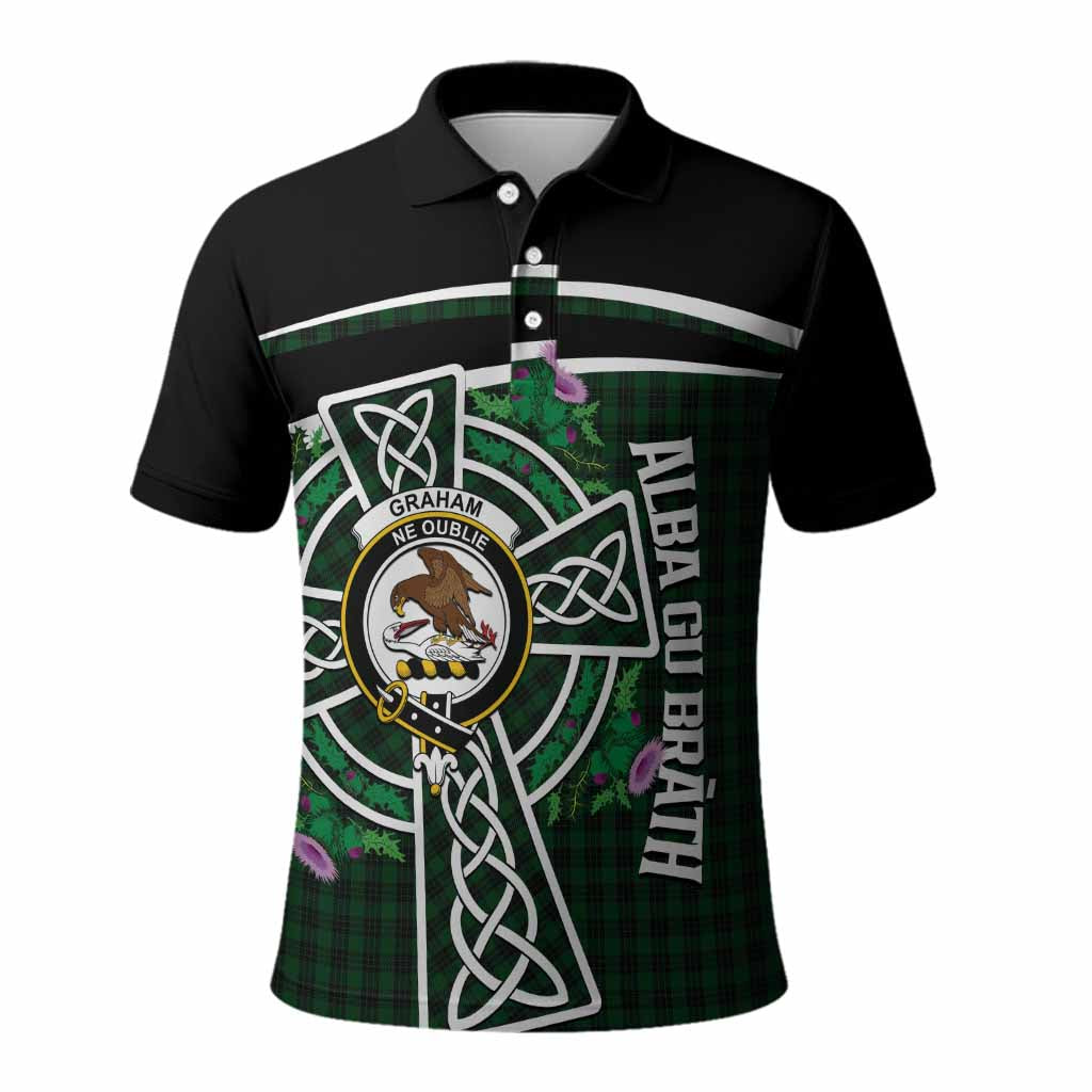 Graham Tartan Crest Polo Shirt Scottish Thistle Celtic Cross Alba Gu Brath