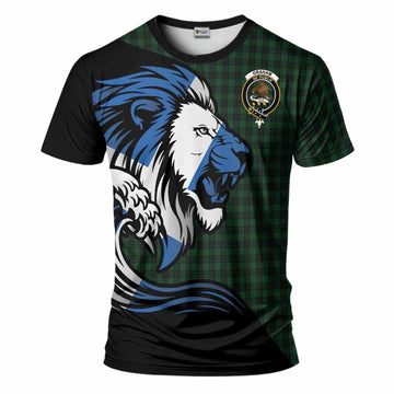Graham Tartan Crest T-Shirt Scottish Golden Lions Wave Flow