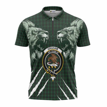 Graham Tartan Crest Zipper Polo Shirt Ferocious Lion Style