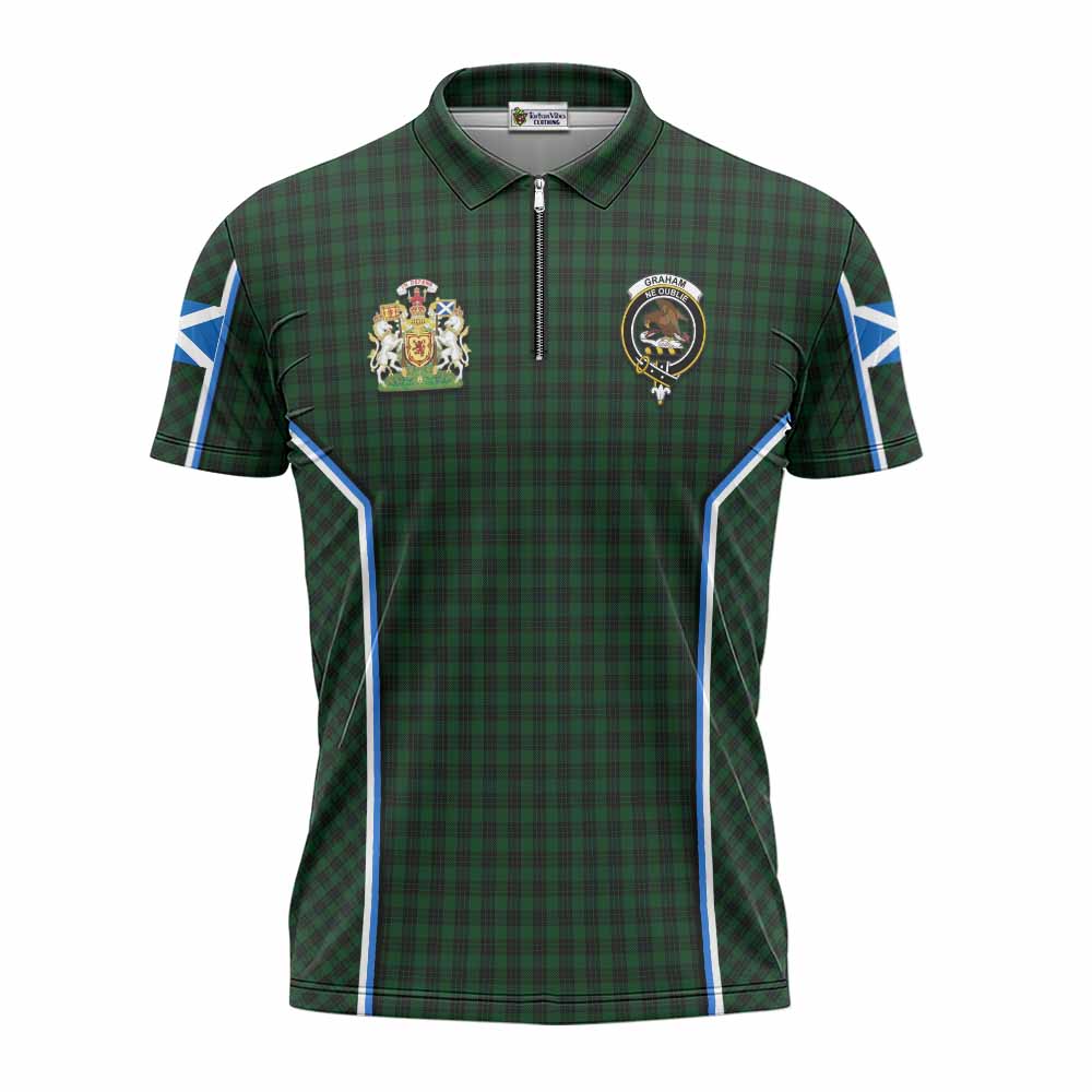 Graham Tartan Crest Zipper Polo Shirt Scotland Coat of Arm Flag Style - Tartan Vibes Clothing