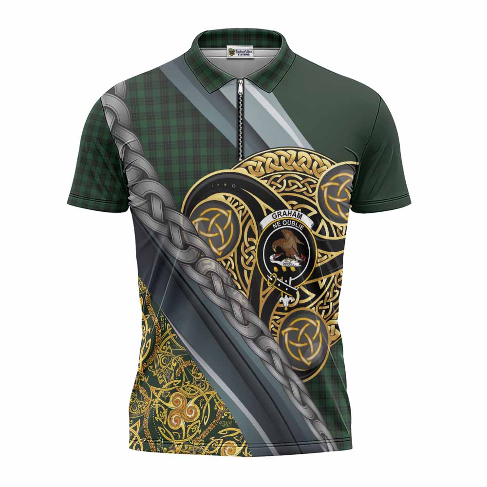 Graham Tartan Crest Zipper Polo Shirt Scottish Triskele Celtic