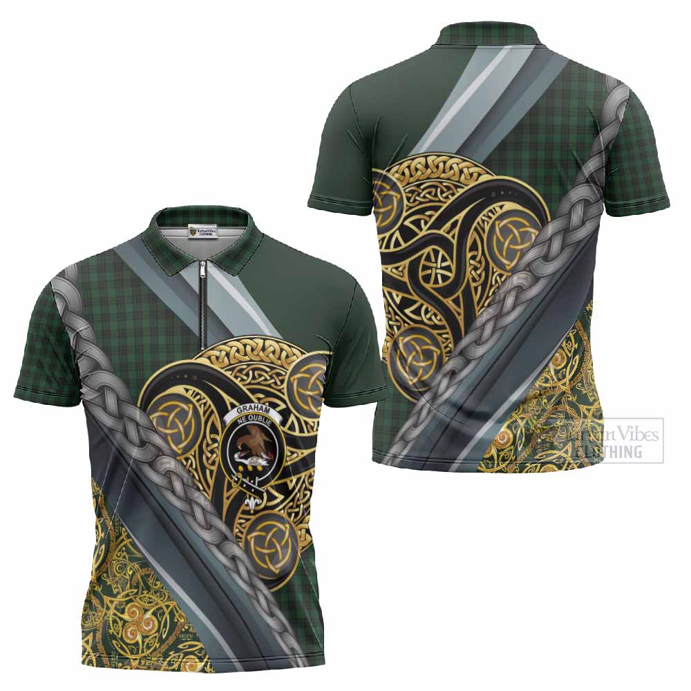 Graham Tartan Crest Zipper Polo Shirt Scottish Triskele Celtic