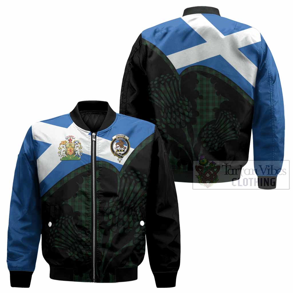 Graham Tartan Family Crest Bomber Jacket Scotland Thistle Floral Flag Style