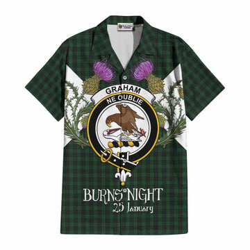 Graham Tartan Family Crest Cotton Hawaiian Shirt Scottish Burns Night Thistle Floral