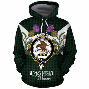 Graham Tartan Family Crest Cotton Hoodie Scottish Burns Night Thistle Floral