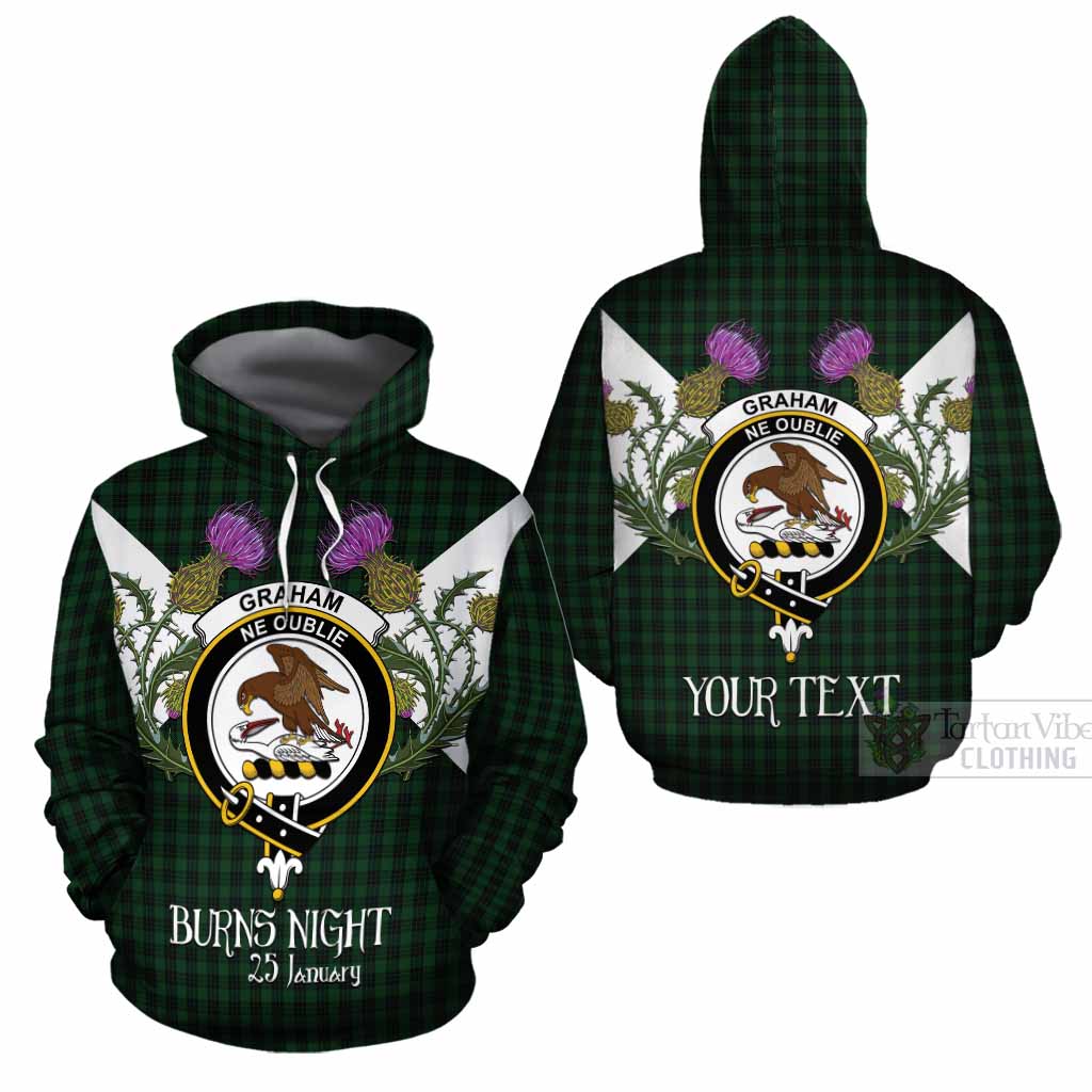 Graham Tartan Family Crest Cotton Hoodie Scottish Burns Night Thistle Floral
