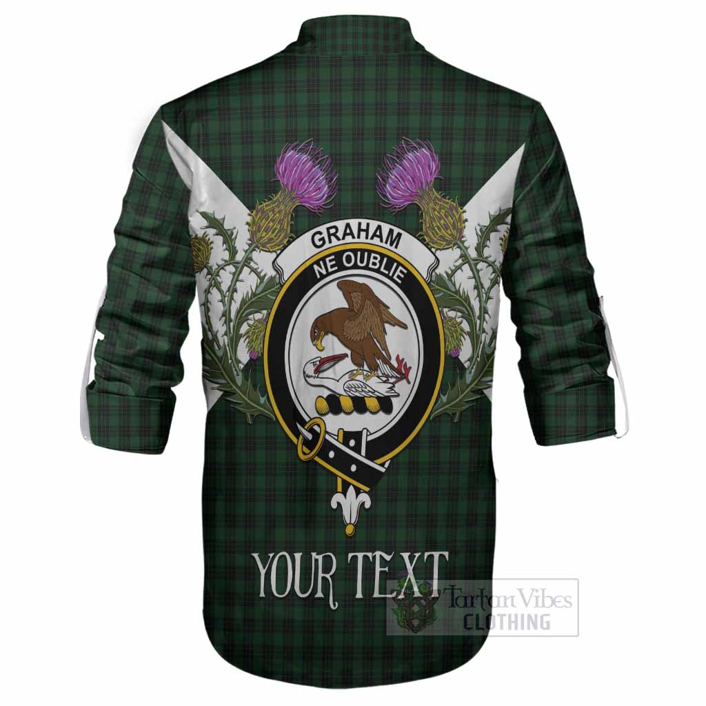 Graham Tartan Family Crest Ghillie Shirt Scottish Burns Night Thistle Floral