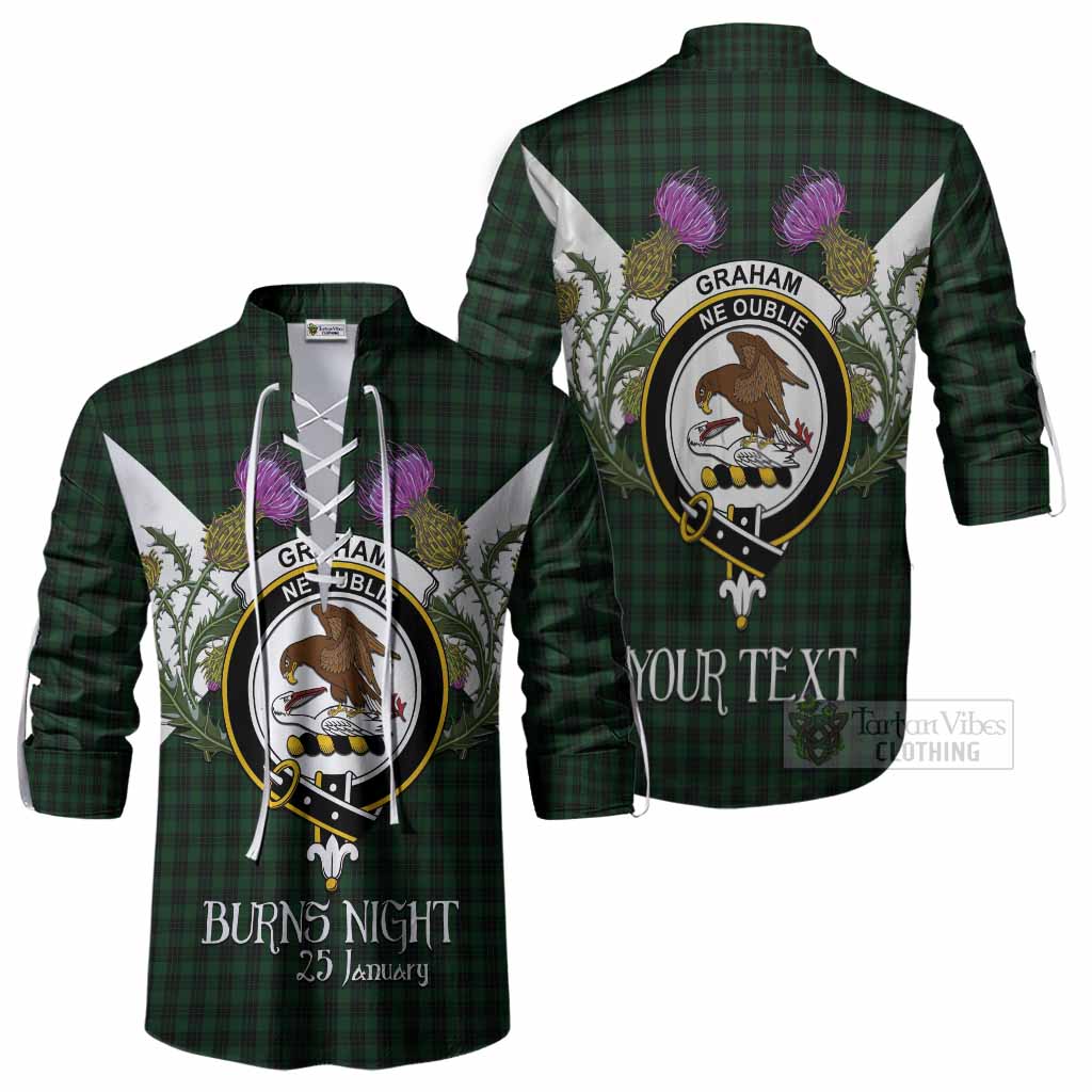 Graham Tartan Family Crest Ghillie Shirt Scottish Burns Night Thistle Floral
