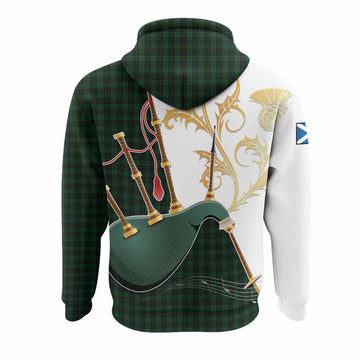 Graham Tartan Family Crest Hoodie Bagpipes with Scottish Thistle