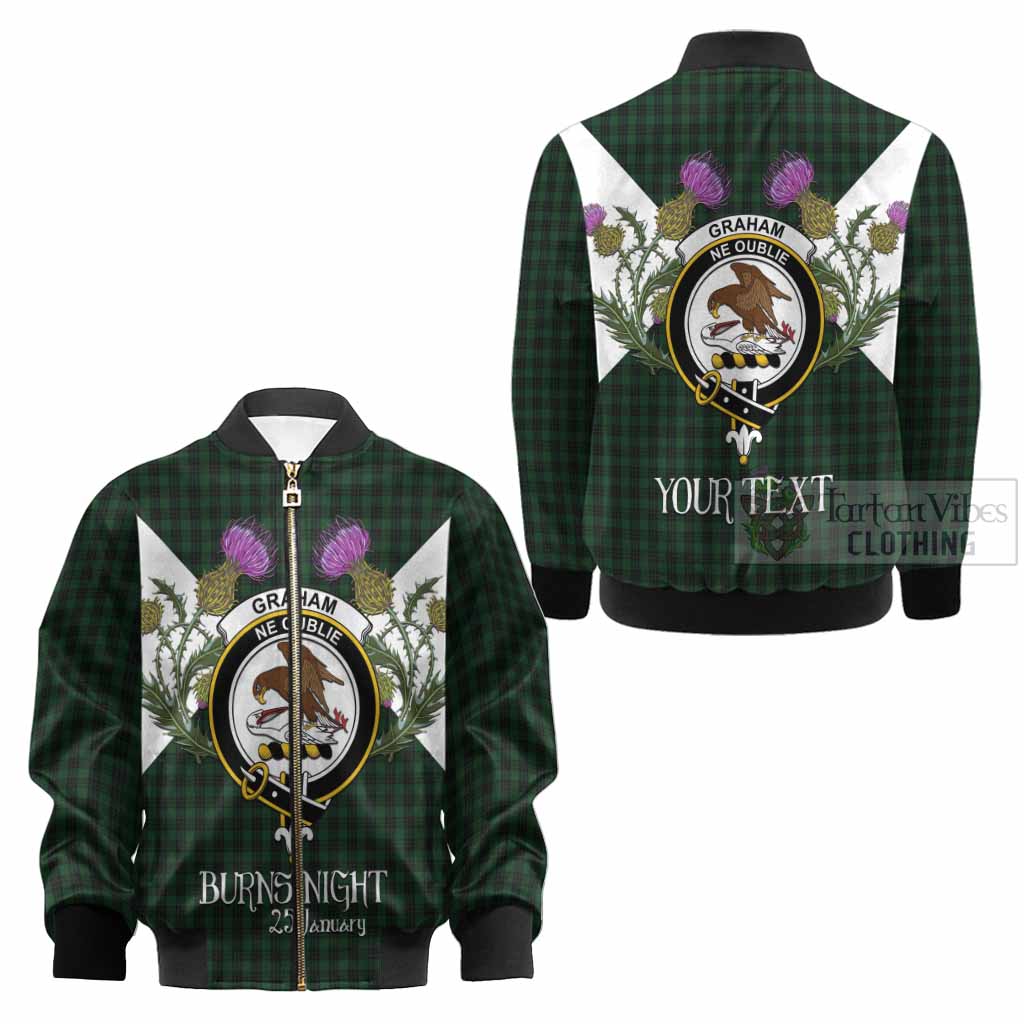 Graham Tartan Family Crest Kid Bomber Jacket Scottish Burns Night Thistle Floral
