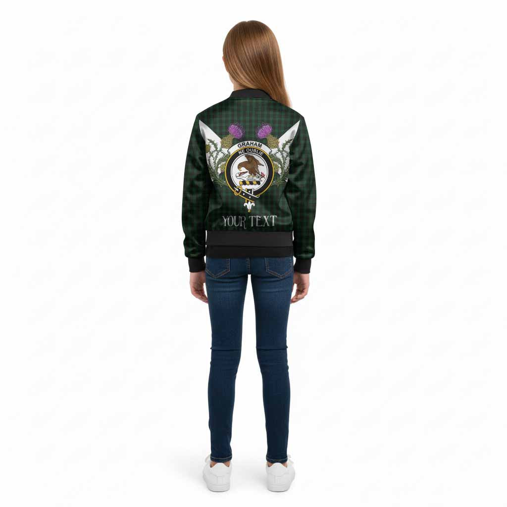 Graham Tartan Family Crest Kid Bomber Jacket Scottish Burns Night Thistle Floral