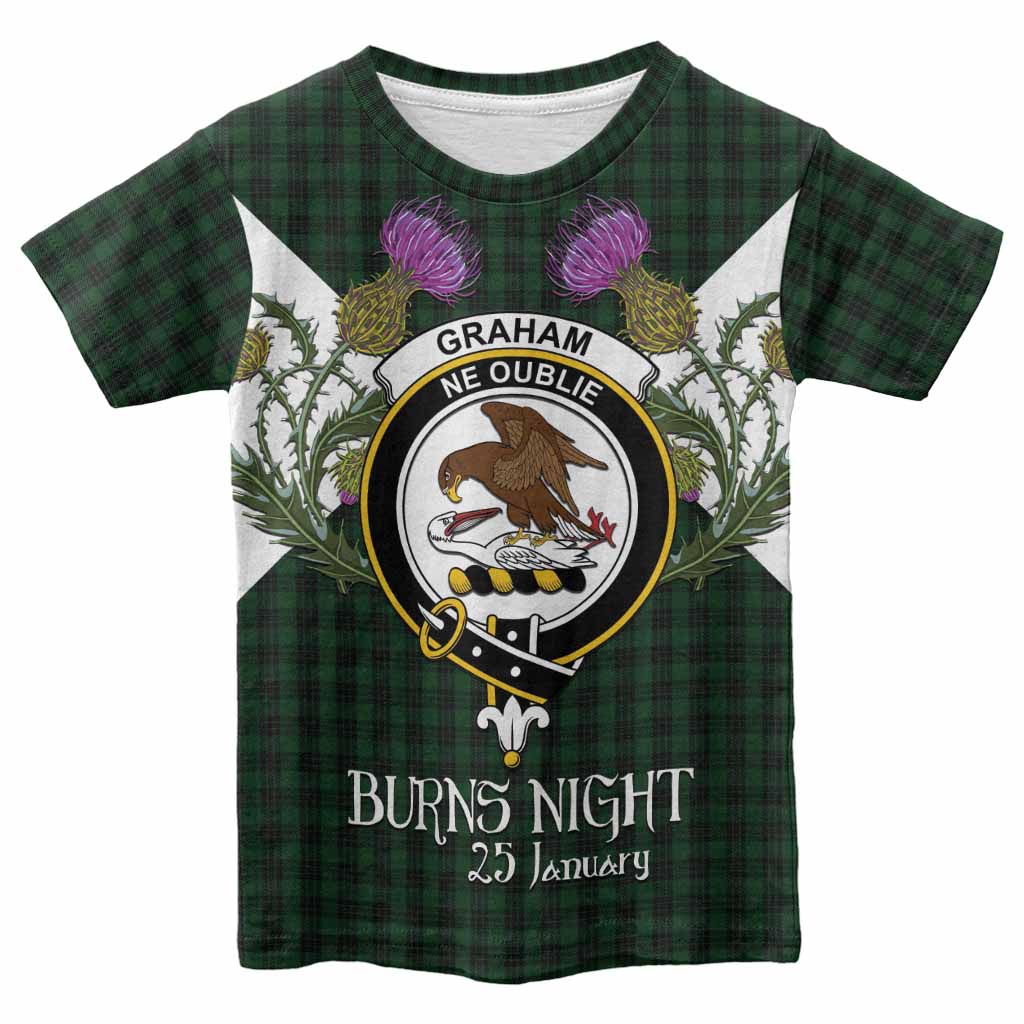 Graham Tartan Family Crest Kid T-shirt Scottish Burns Night Thistle Floral
