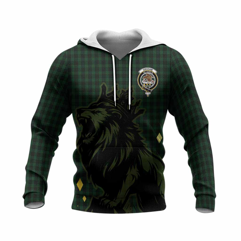 Graham Tartan Family Crest Knitted Hoodie Crowned Lion Roaring