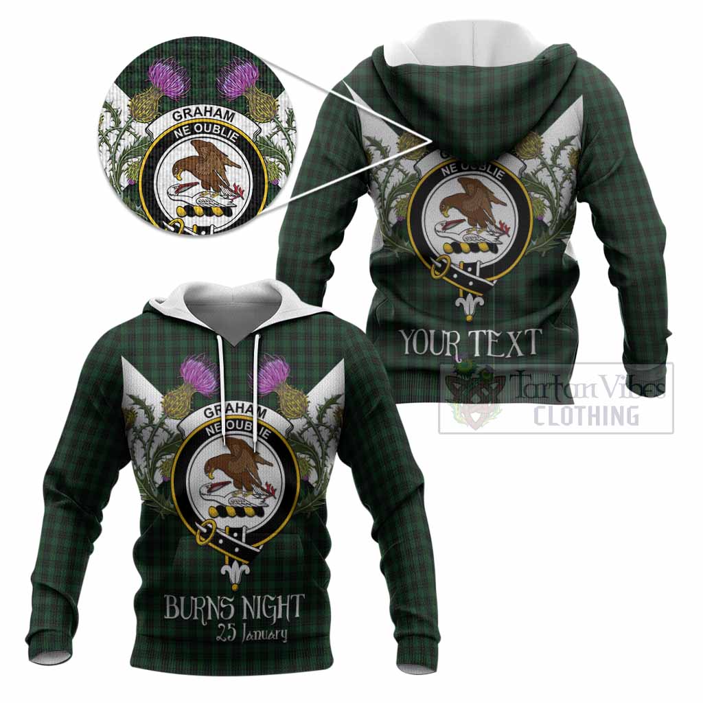 Graham Tartan Family Crest Knitted Hoodie Scottish Burns Night Thistle Floral