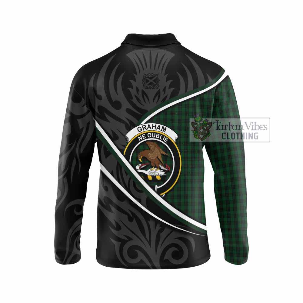 Graham Tartan Family Crest Long Sleeve Polo Shirt Celtic Scottish Thistle Floral - Tartan Vibes Clothing