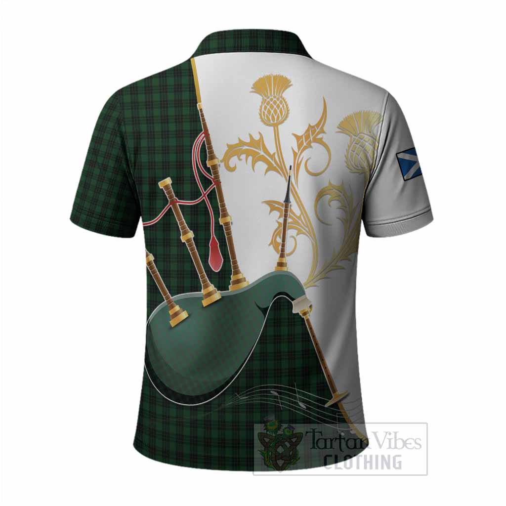 Graham Tartan Family Crest Polo Shirt Bagpipes with Scottish Thistle