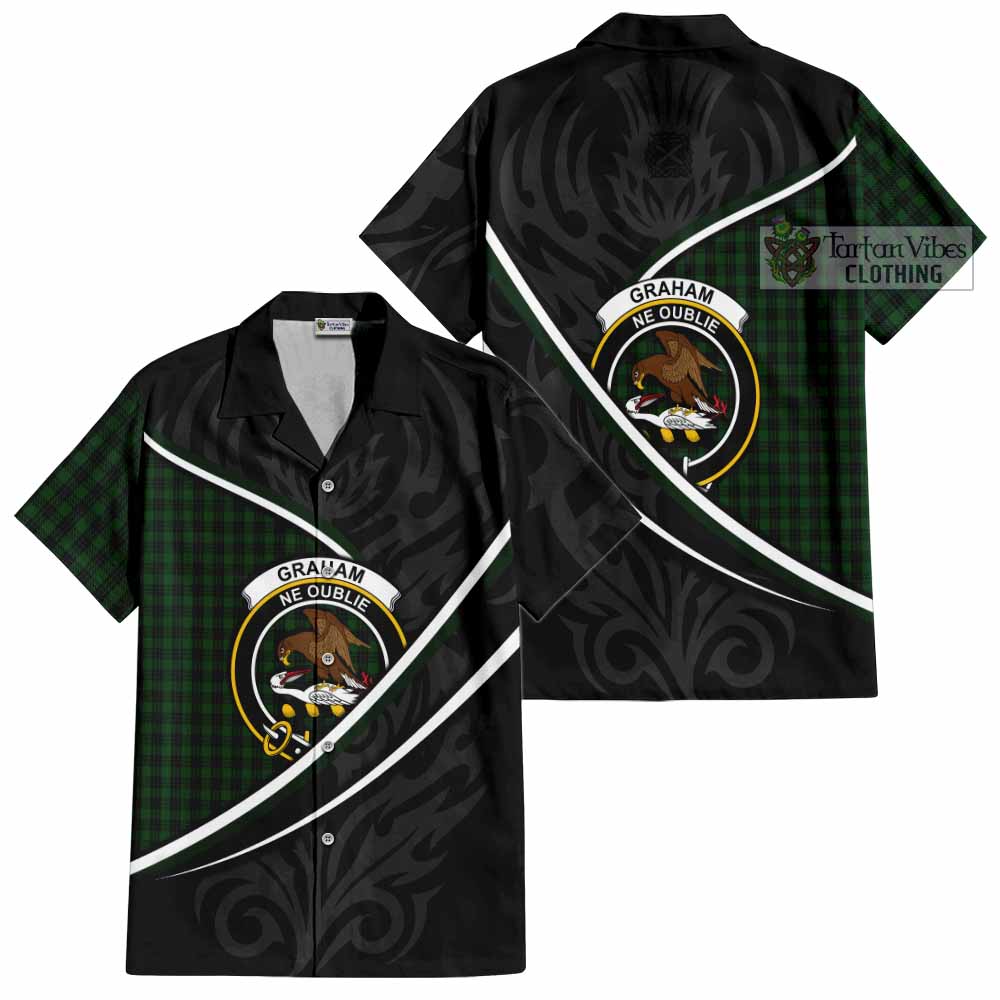 Graham Tartan Family Crest Short Sleeve Button Shirt Celtic Scottish Thistle Floral - Tartan Vibes Clothing