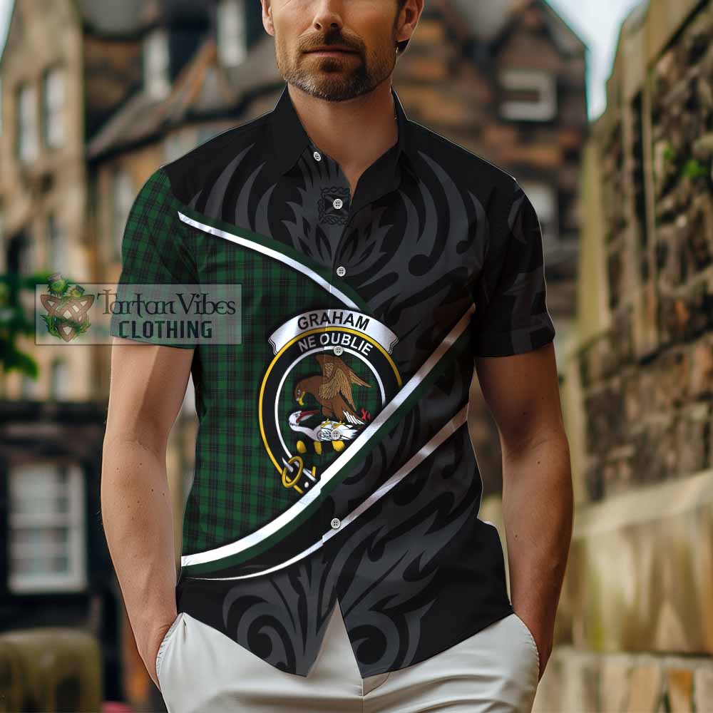 Graham Tartan Family Crest Short Sleeve Button Shirt Celtic Scottish Thistle Floral - Tartan Vibes Clothing