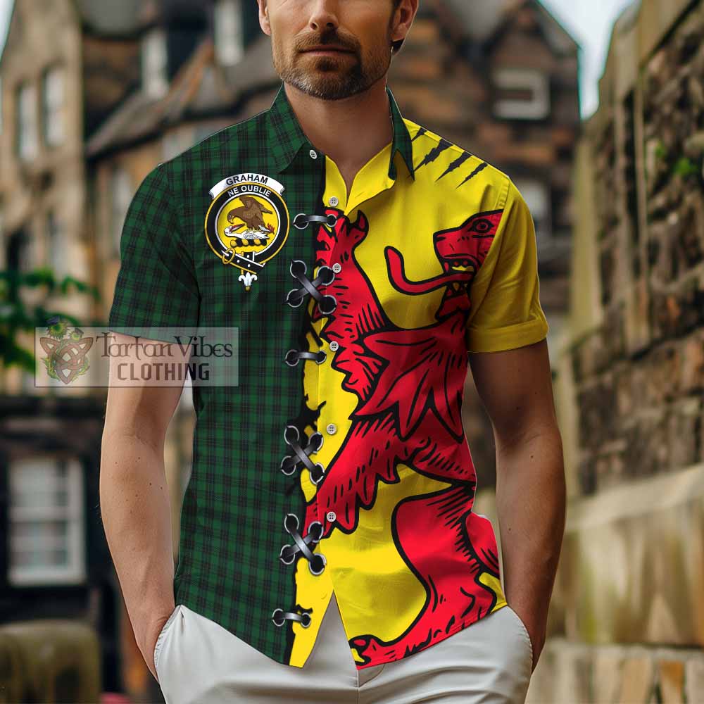 Graham Tartan Family Crest Short Sleeve Button Shirt Lion Rampant Honor - Tartan Vibes Clothing