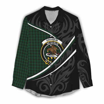 Graham Tartan Family Crest Women Casual Shirt Celtic Scottish Thistle Floral - Tartan Vibes Clothing