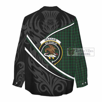 Graham Tartan Family Crest Women Casual Shirt Celtic Scottish Thistle Floral - Tartan Vibes Clothing