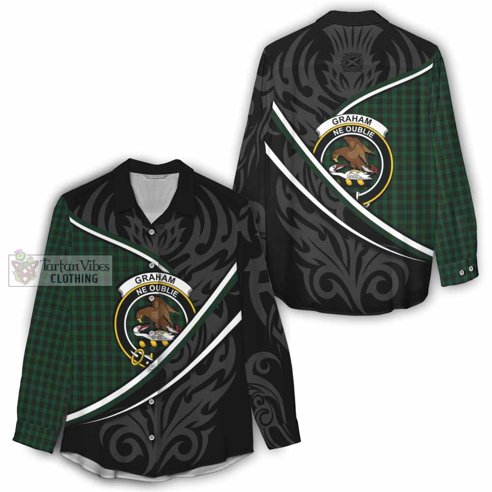 Graham Tartan Family Crest Women Casual Shirt Celtic Scottish Thistle Floral - Tartan Vibes Clothing