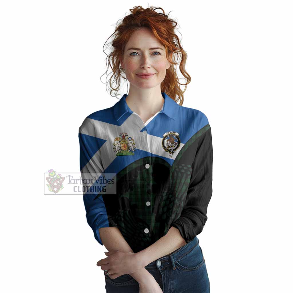 Graham Tartan Family Crest Women Casual Shirt Scotland Thistle Floral Flag Style