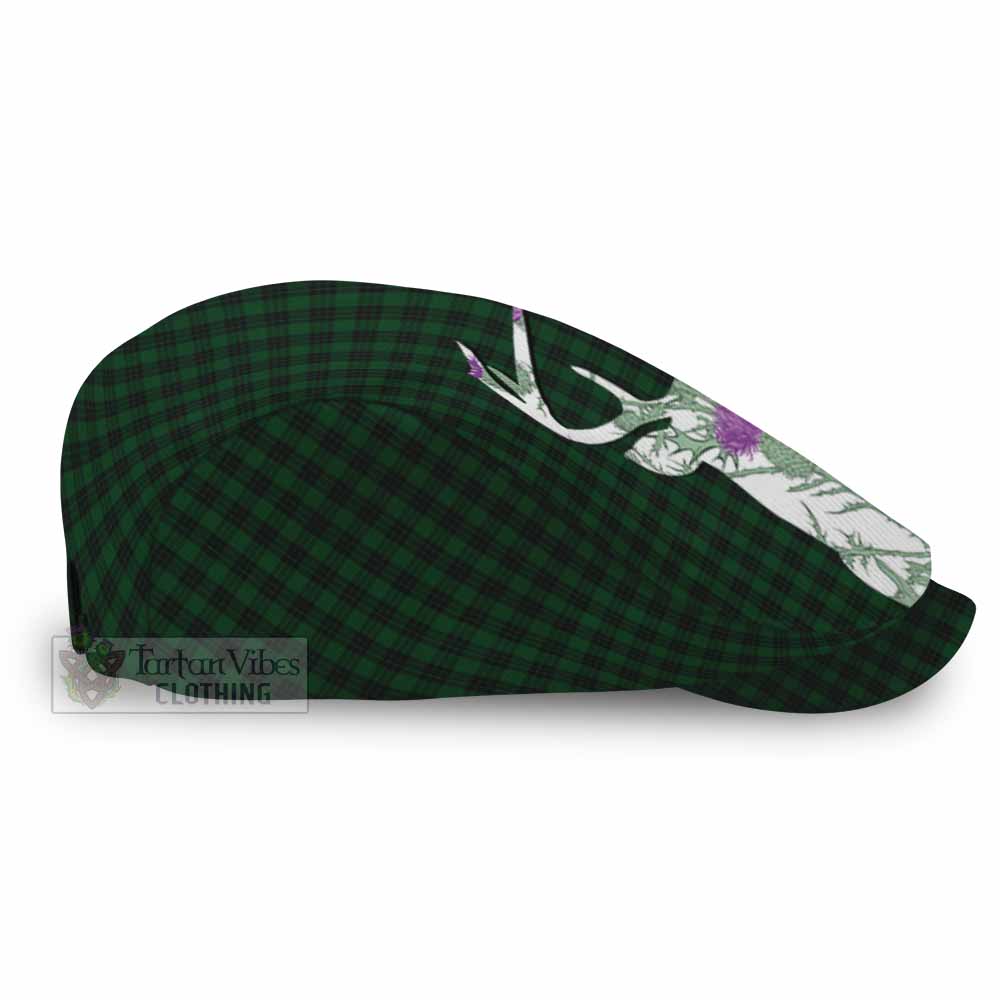 Graham Tartan Flat Cap, Jeff Cap Scottish Stag Thistle Floral Art