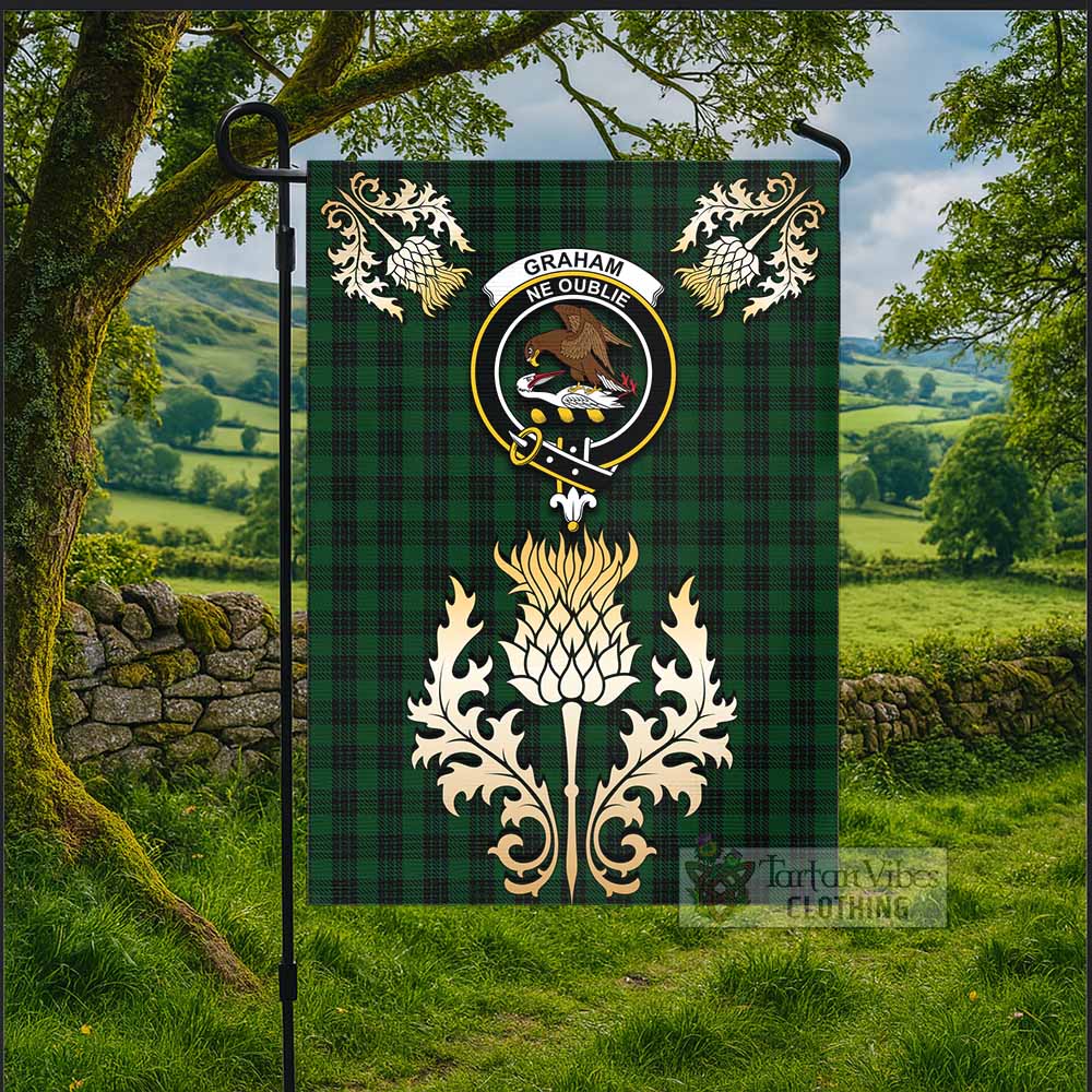 Graham Tartan Garden Flag with Golden Regal Scottish Thistle Emblem - Tartan Vibes Clothing