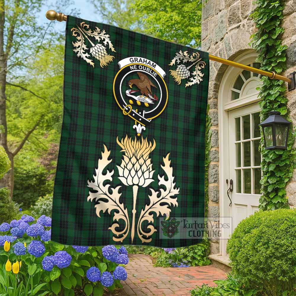 Graham Tartan Garden Flag with Golden Regal Scottish Thistle Emblem - Tartan Vibes Clothing