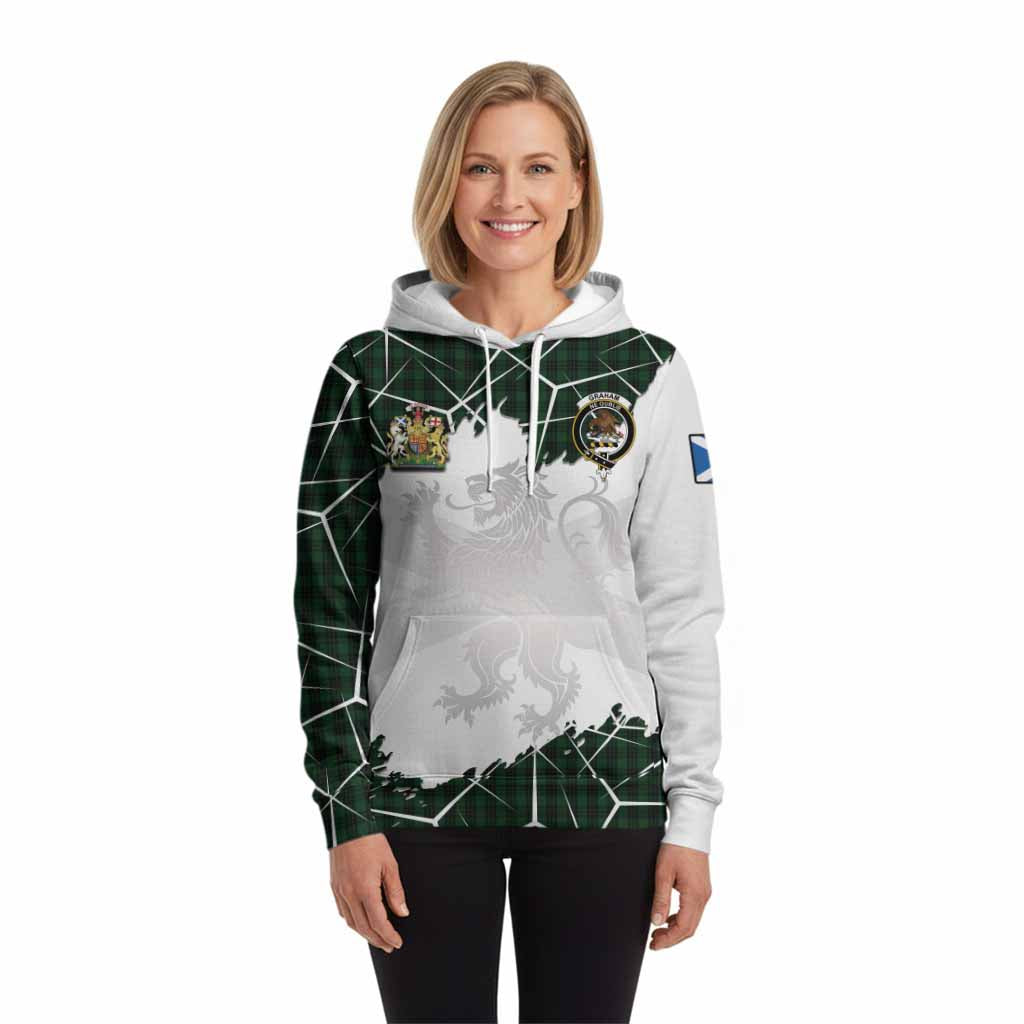 Graham Tartan Hoodie with Family Crest and Lion Rampant Grunge Style