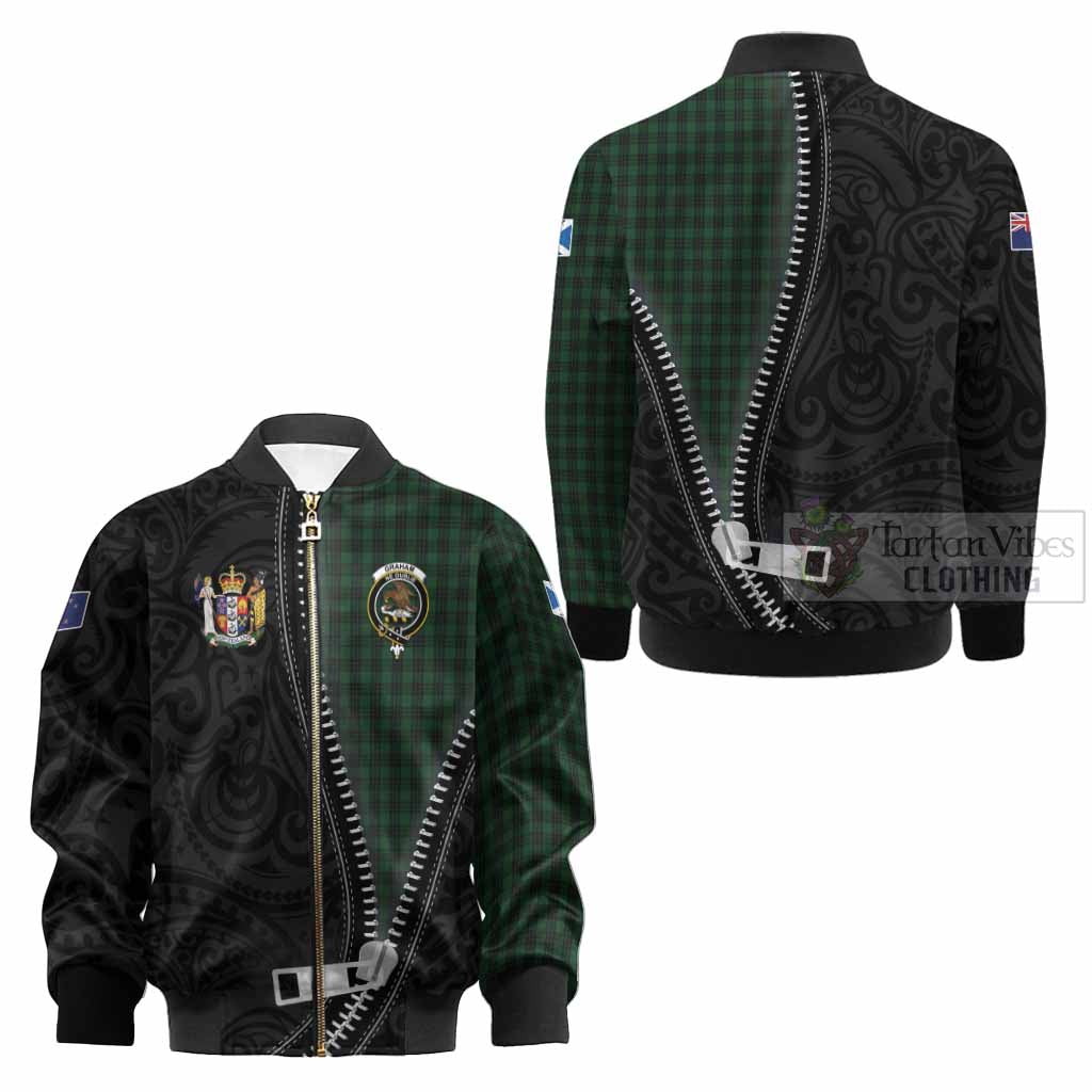 Graham Tartan Kid Bomber Jacket New Zealand Pattern Unique Zipper Stylized