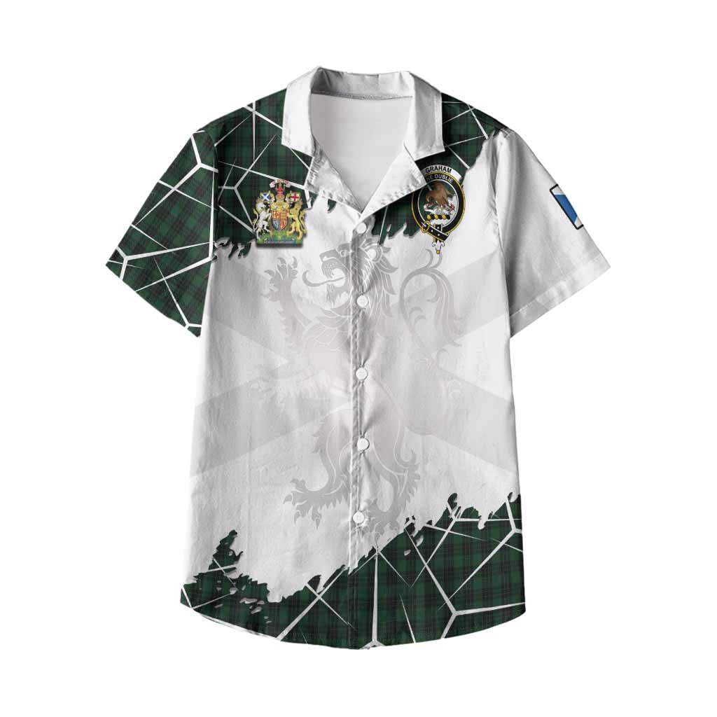 Graham Tartan Kid Hawaiian Shirt with Family Crest and Lion Rampant Grunge Style