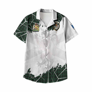 Graham Tartan Kid Hawaiian Shirt with Family Crest and Lion Rampant Grunge Style