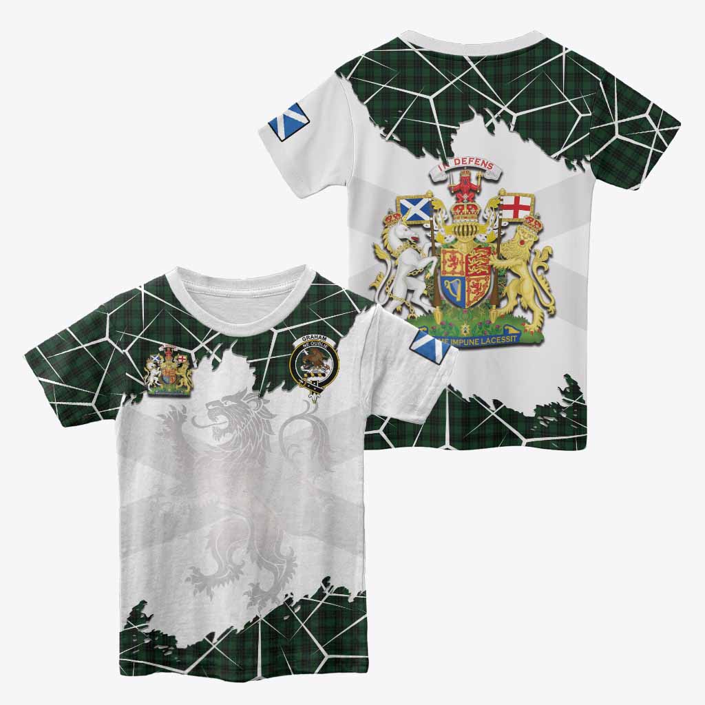 Graham Tartan Kid T-shirt with Family Crest and Lion Rampant Grunge Style