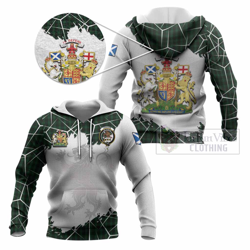 Graham Tartan Knitted Hoodie with Family Crest and Lion Rampant Grunge Style