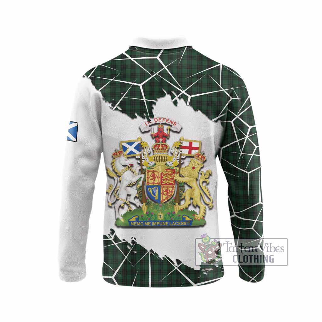 Graham Tartan Long Sleeve Polo Shirt with Family Crest and Lion Rampant Grunge Style