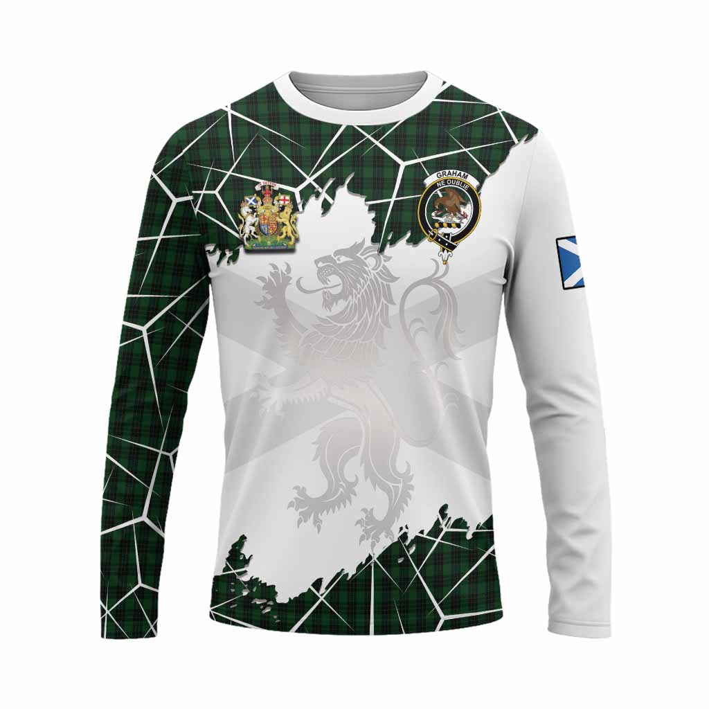 Graham Tartan Long Sleeve T-Shirt with Family Crest and Lion Rampant Grunge Style