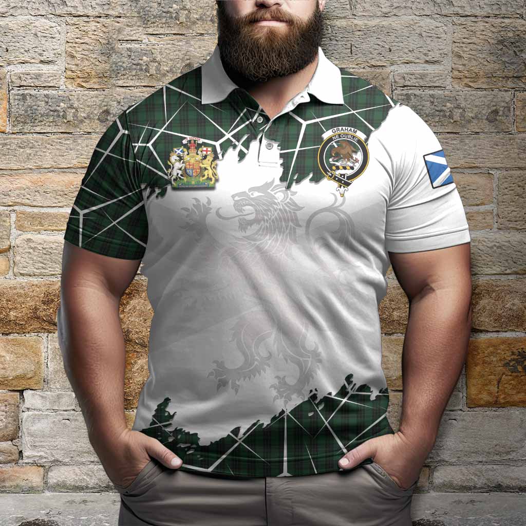 Graham Tartan Polo Shirt with Family Crest and Lion Rampant Grunge Style