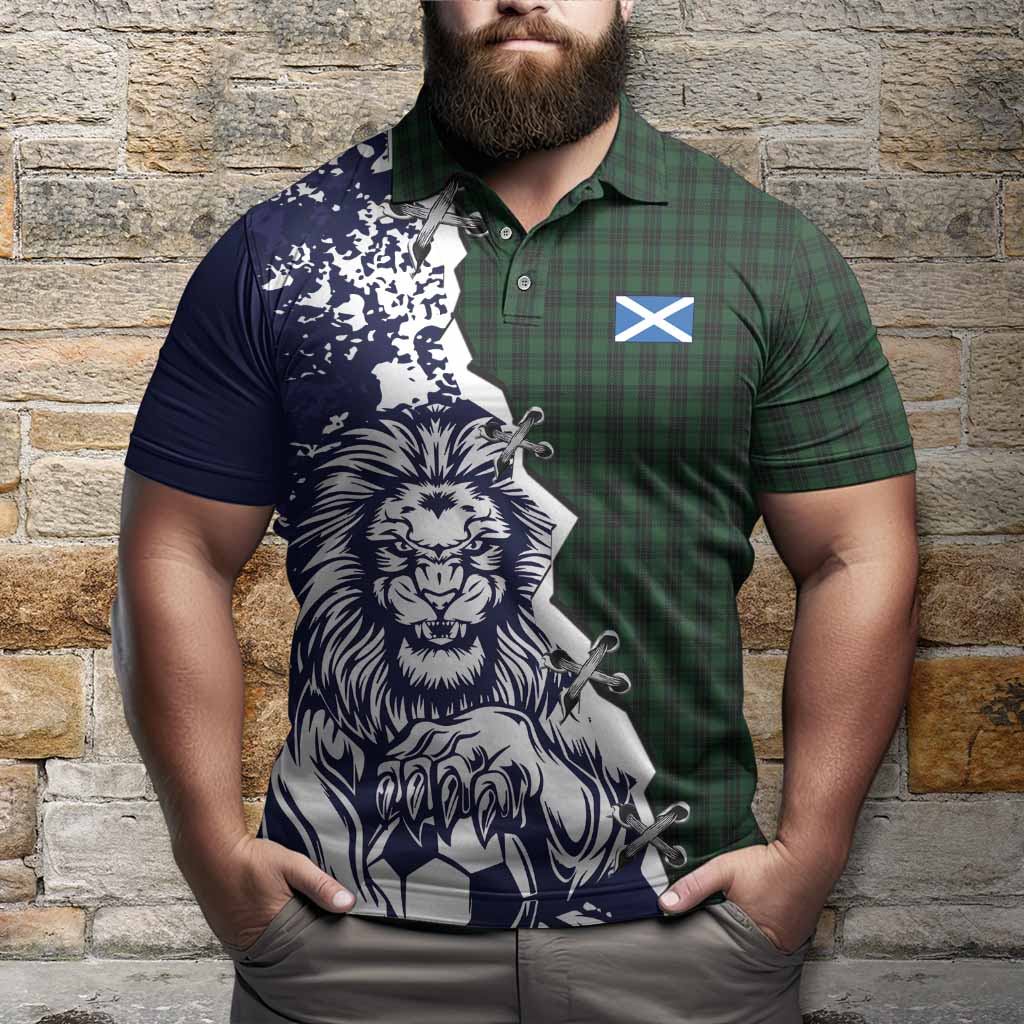 Graham Tartan Scottish Polo Shirt Angry Lion With Soccer Ball Style