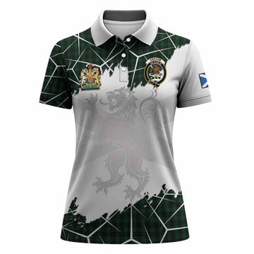Graham Tartan Women Polo Shirt with Family Crest and Lion Rampant Grunge Style