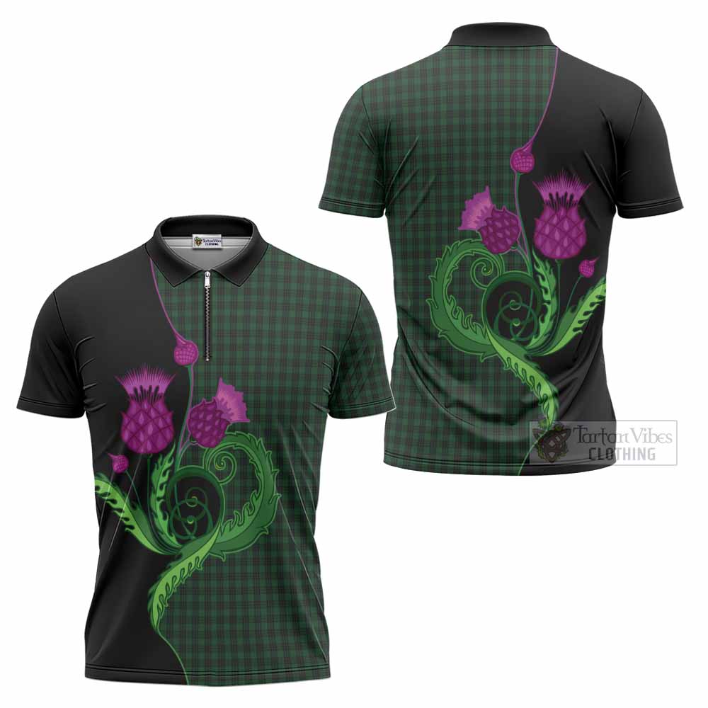 Graham Tartan Zipper Polo Shirt Traditional Scottish Thistle