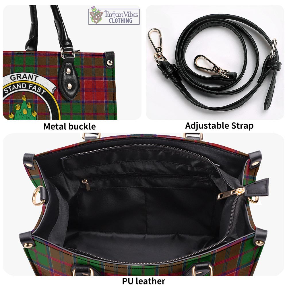Tartan Vibes Clothing Grant Tartan Luxury Leather Handbags with Family Crest