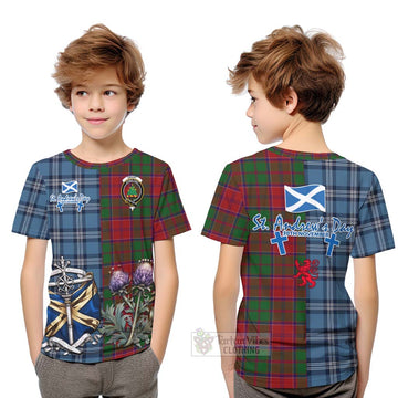 Tartan Vibes Clothing Grant Tartan Kid T-Shirt Happy St. Andrew's Day Half Tartan Style