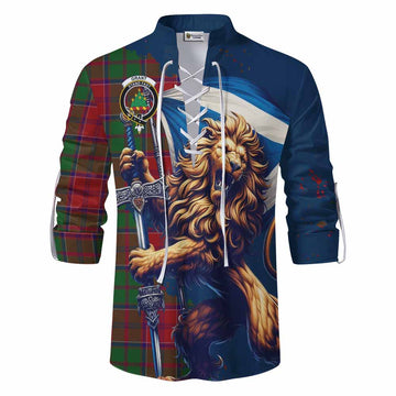 Tartan Vibes Clothing Grant Tartan Family Crest Ghillie Kilt Shirt with Scottish Majestic Lion