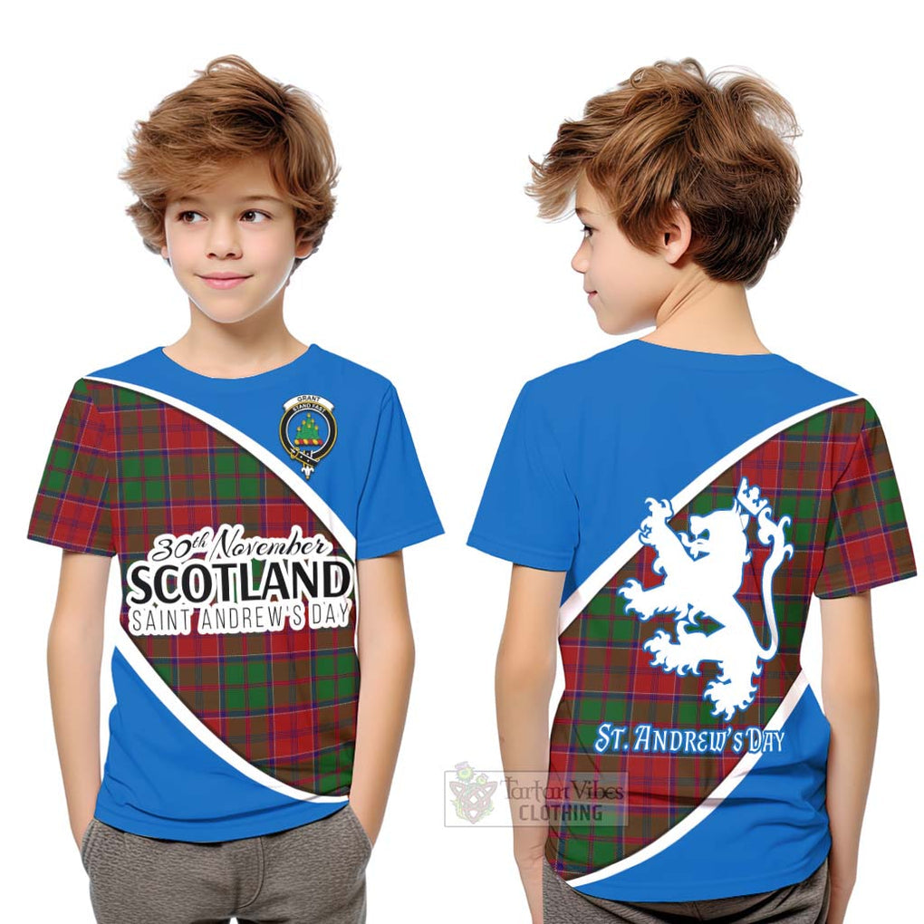 Tartan Vibes Clothing Grant Family Crest Tartan Kid T-Shirt Celebrate Saint Andrew's Day in Style