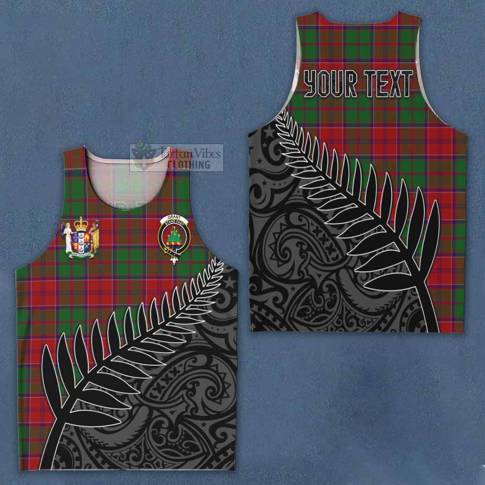 Tartan Vibes Clothing Grant Crest Tartan Men's Tank Top with New Zealand Silver Fern Half Style